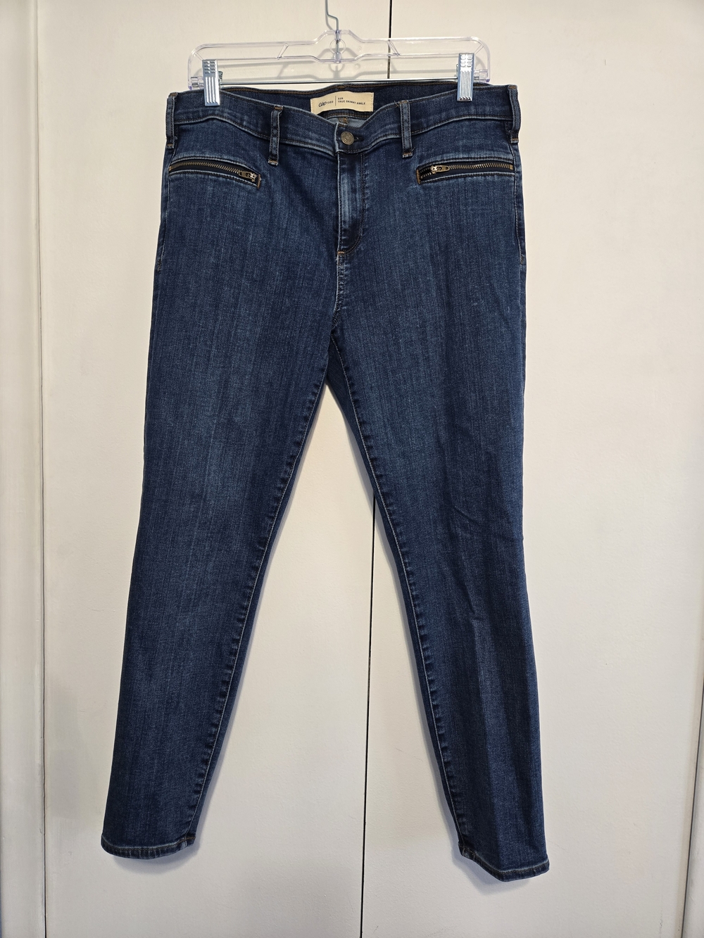 Gap 1969 True Skinny Ankle Jeans 32 Dark Wash Zipper Pocket Stretch